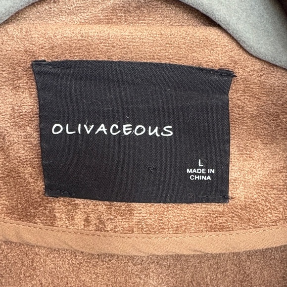 Olivaceous Brown Faux Suede Moto Jacket Size Large | Soft Zip-Up Biker Style - Picture 3 of 14